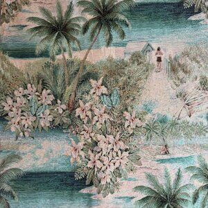 Decorator Fabric Material -BTY x 58" w Large Tropical Beach Teal Tan #31